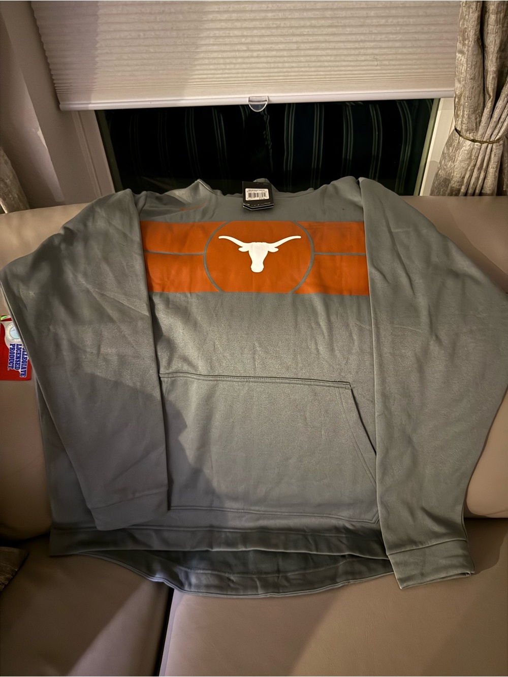 Nike Gray Hoodie with Orange Chest Stripe and White Longhorn